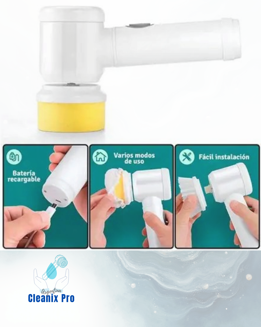 Cepillo Eléctrico Inalámbrico Cleanix Pro™ ⚡-  3 en 1