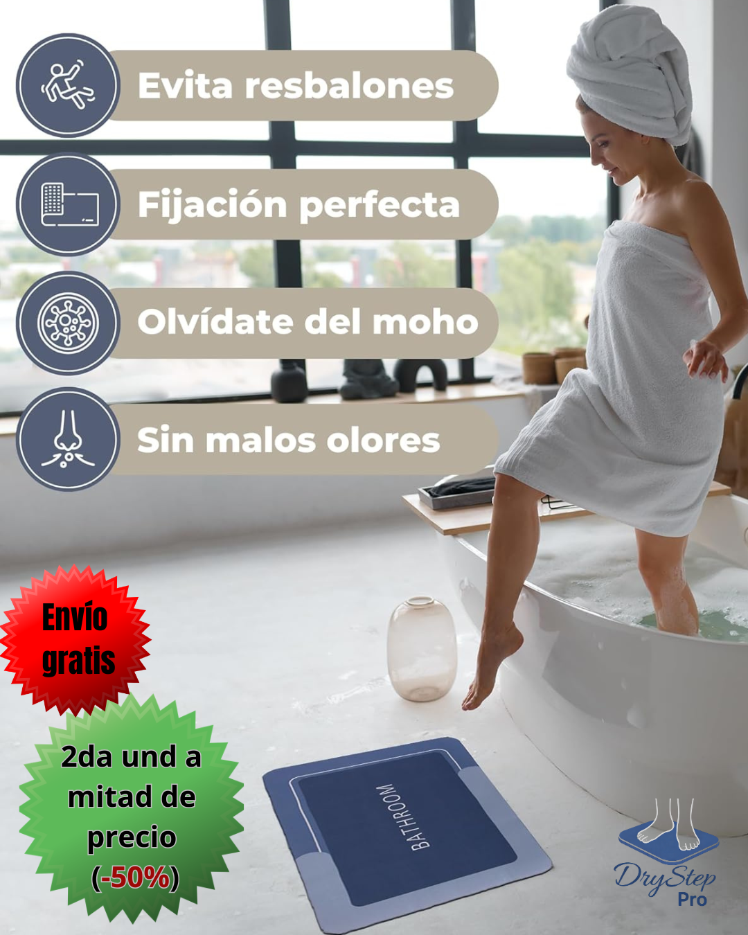 Alfombra Baño Antideslizante Absorbente - DryStep Pro